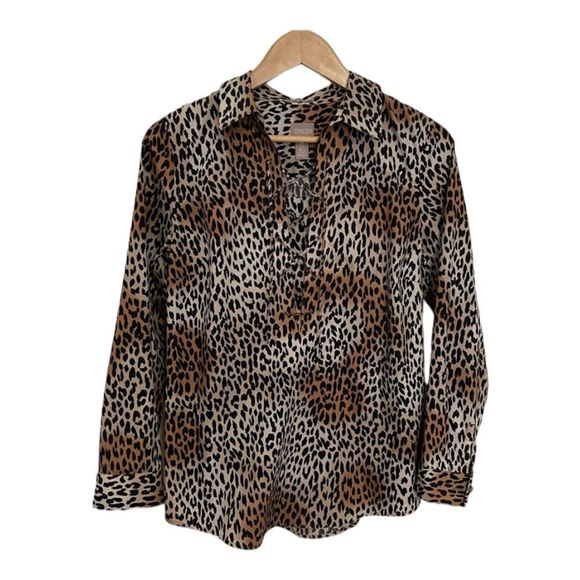 Chico's Leopard Print Long Sleeve Button Down Blouse Size Small (0) - Picture 1 of 9